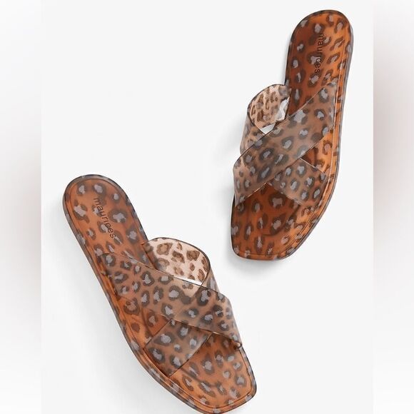 Maurice’s Paige Leopard Jelly Sandal Square Open-toe Crisscross Front Slip-on - Picture 1 of 8